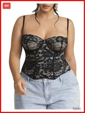 Plus Size Lace Bustier Corset Top Sleeveless Sweetheart Neck Cami